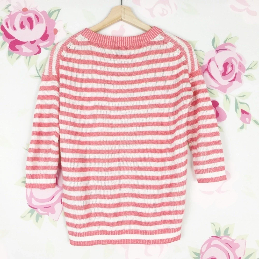 J. Crew Heather Stripe Linen Blend Textured Knit Cre Neck Sweater XXS